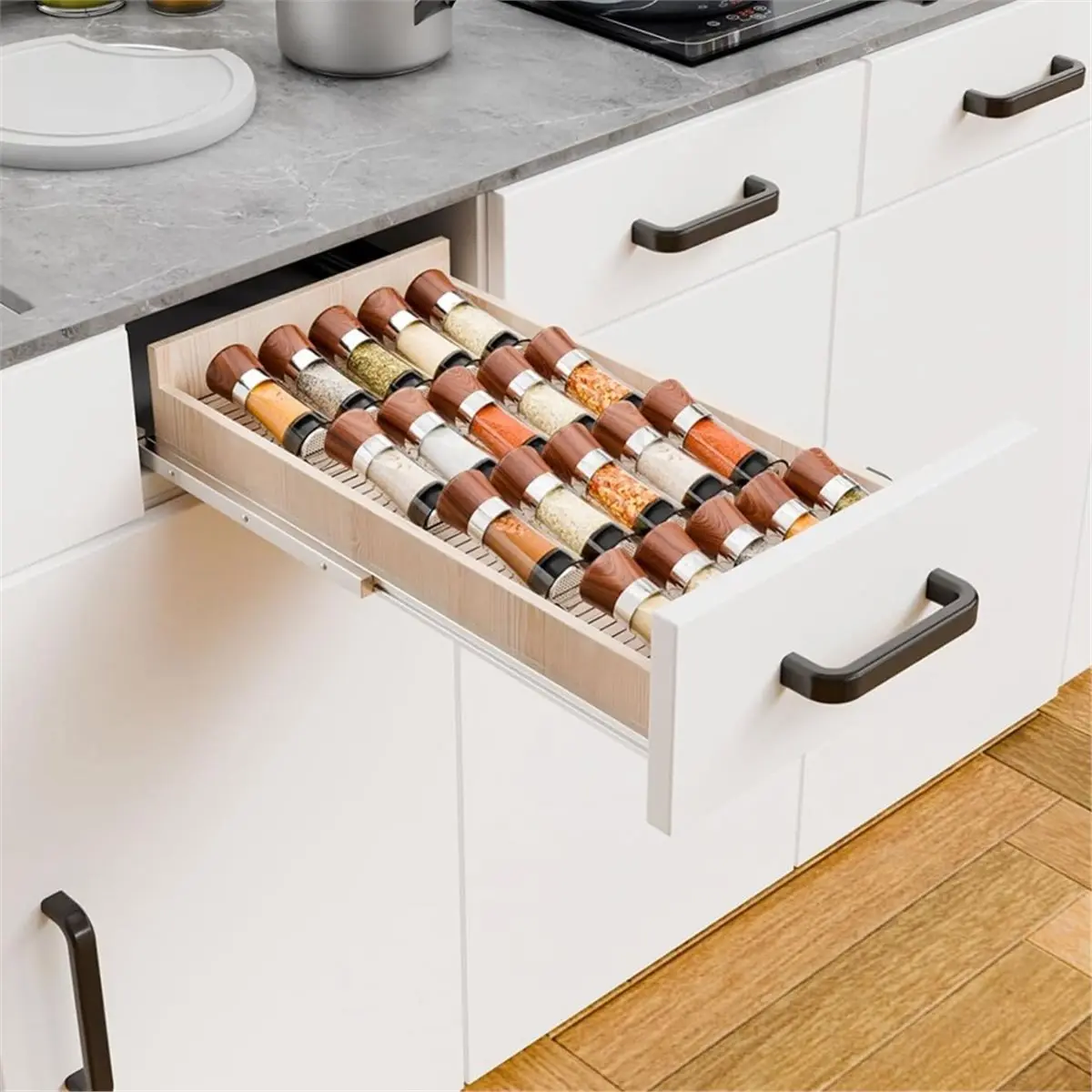 Utility Design 4 Pack Adjustable Narrow Spice Rack for Drawer - Expandable From 9