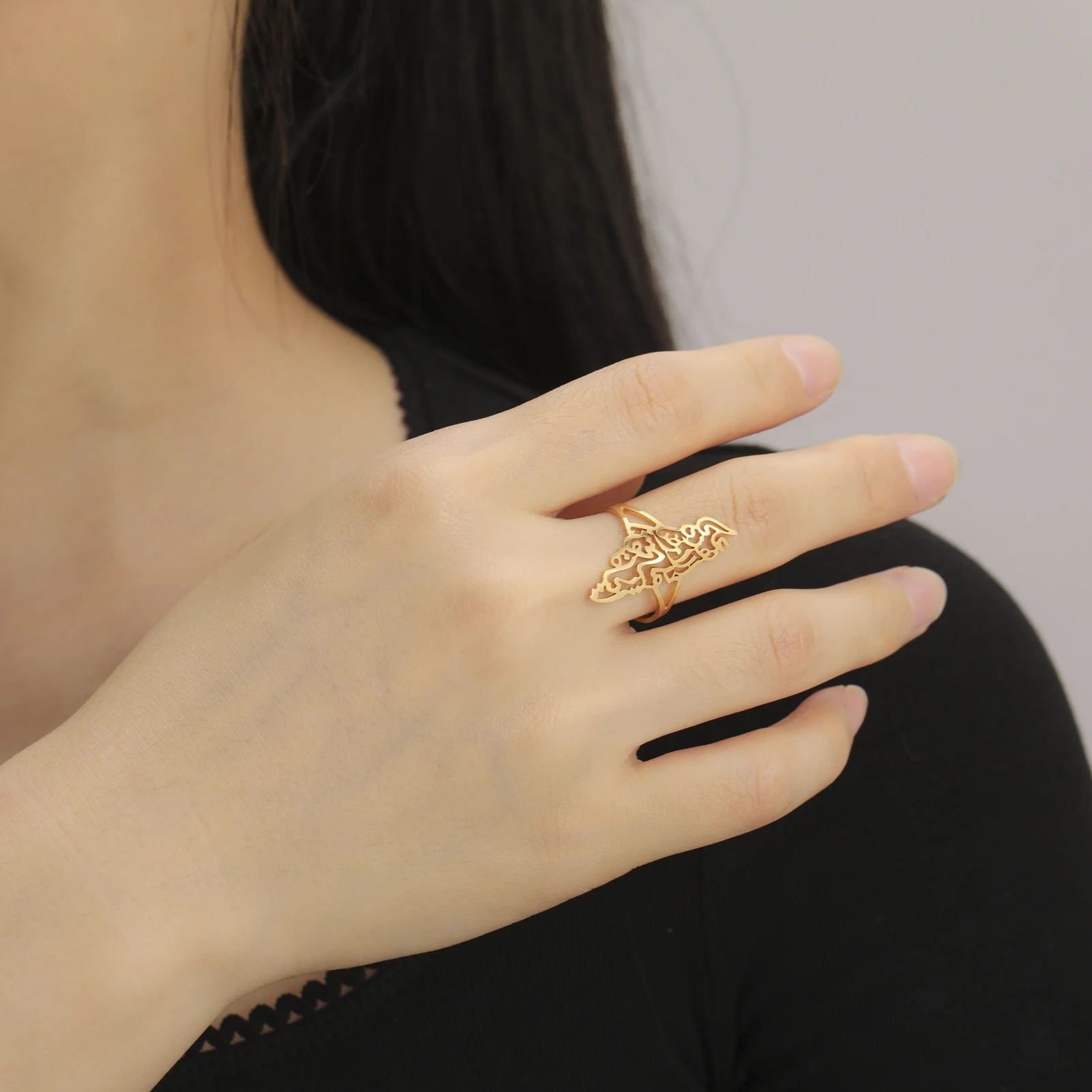 Lucktune Hollow Palestine Map Rings for Women Stainless Steel Adjustable Gold Color Country Rings 2025 Jewelry Anniversary Gifts