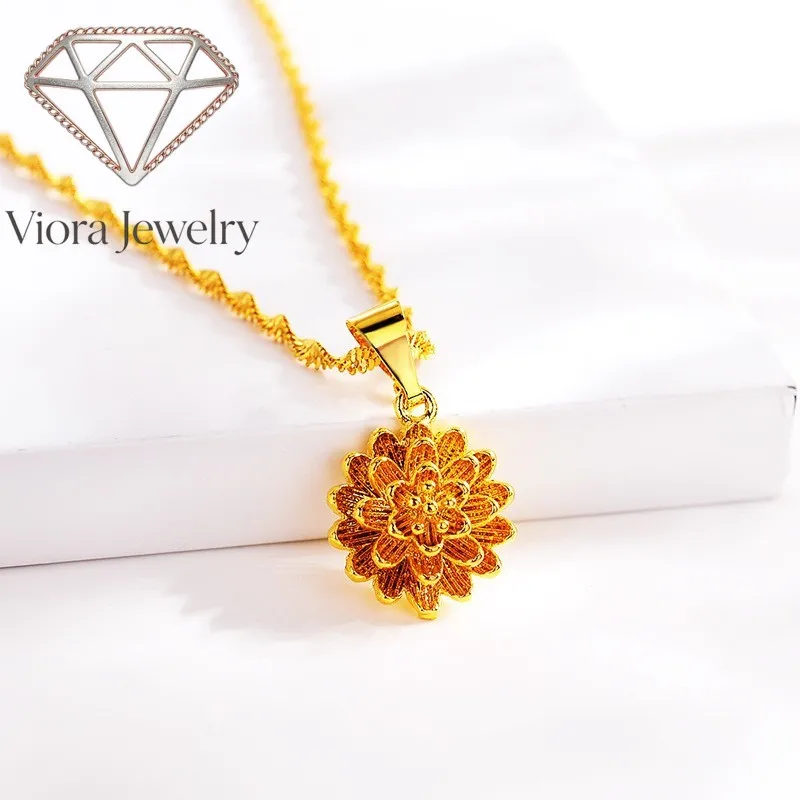 

Viora Jewelry Boutique 9999 new women's gold necklace 24K real golden lotus pendant fashionable women's collarbone chain jewelry
