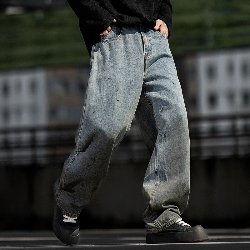 

TB3688 Мужские джинсы с изогнутыми ножками в парижском стиле в стиле ретро, свободные длинные брюки с прямыми штанинами, модный брендовый нишевый дизайн