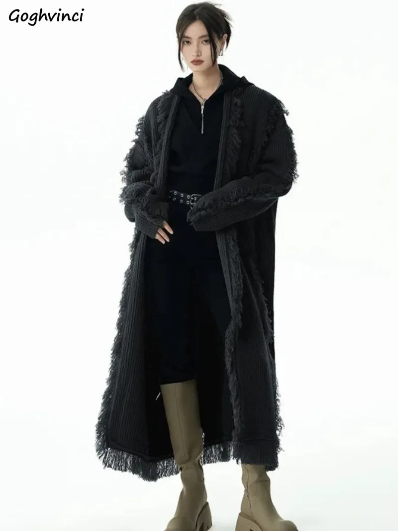 

Long Cardigan Sweater Women Tassel Design Ins Knitted Fashionable Temperament Soft Lazy Style Casual Popular Classic Outwear