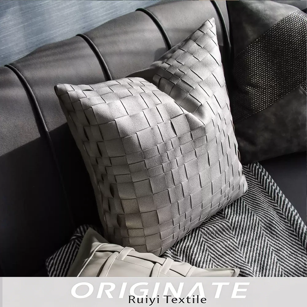 RUIYI Luxury Neutral Grey Beige Cushion Case Set Woven Velvet Texture Decor Throw Pillows Covers for Living Room Home Decor