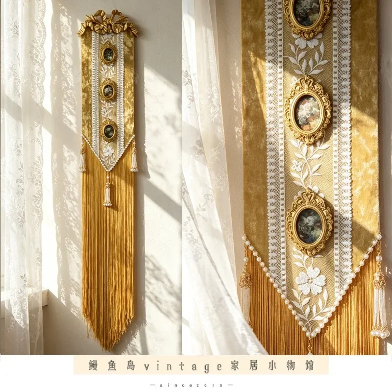 Original medieval style home bow long fringe hanging picture decoration French pearl fringe pendant niche wall hanging