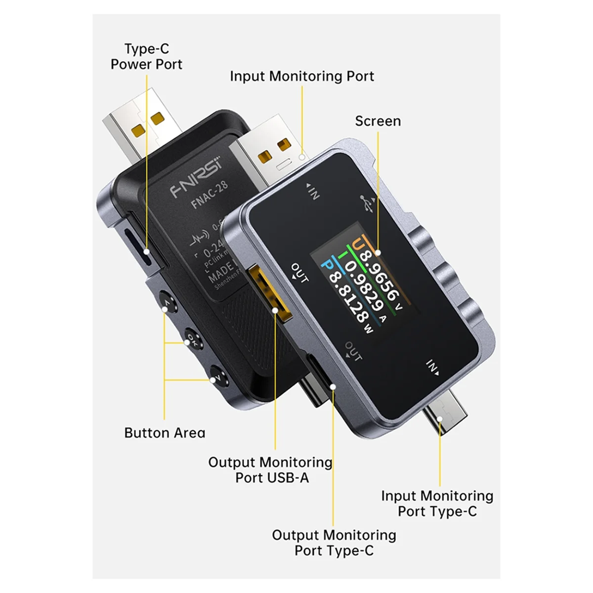 حار FNAC-28 USB تستر نوع-C الحالي والجهد متر شحن سريع بروتوكول كشف الزناد السلطة متر A إلى C