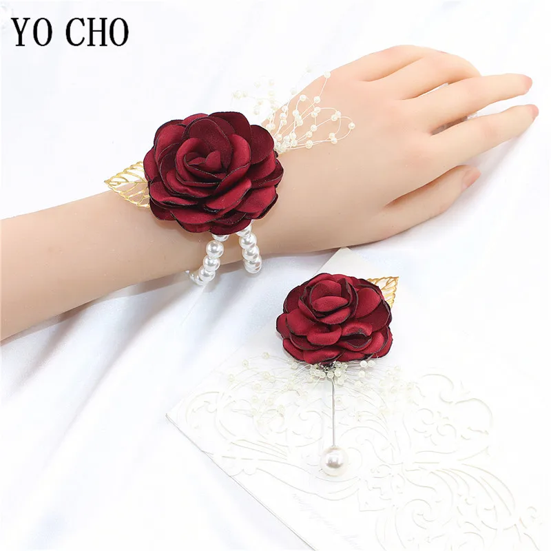 Mädchen Brautjungfer Handgelenk Blume Hochzeit Abschluss ball Party Bouton niere Seide Rose Perle Armband Armband Hand Blumen Hochzeit Zubehör – Detail 6