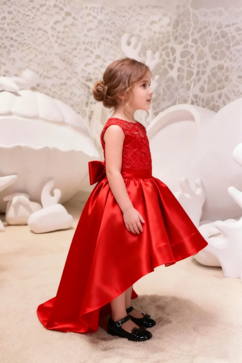 Abito da sposa per ragazza di fiori Decorazione floreale in pizzo Festa di compleanno per bambini Matrimonio Abito da principessa per ragazza di fiori