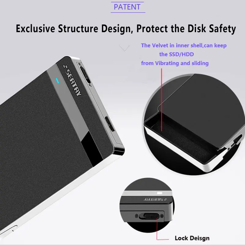 Tool free USB3.0 to SATA III 6Gbps External 2.5 inch HDD Enclosure SSD disk case for laptop/Mac/PC HDD Hard Disk Case with lock