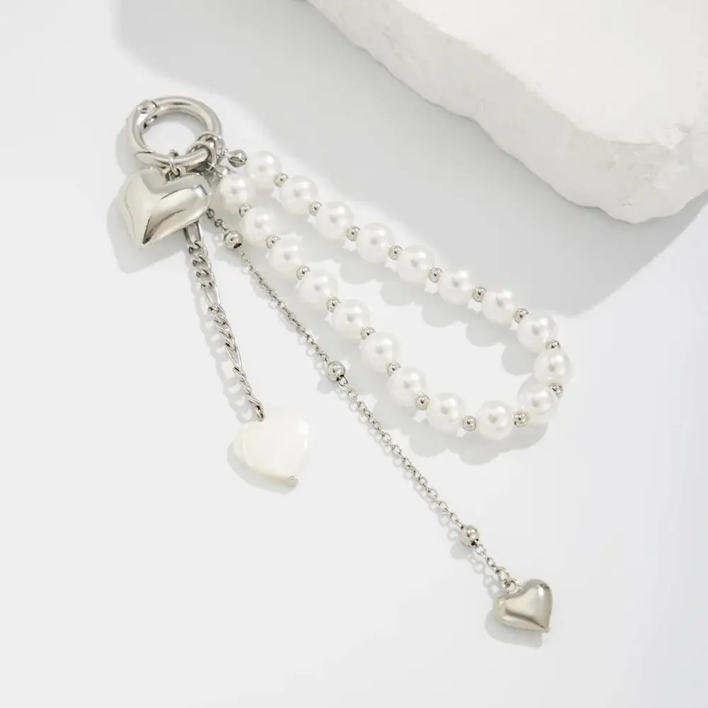 Elegant Metal Pearl Beaded Keychain Peach Heart Shape Tassel Decoration Bead Bag Chain Tassel Keychain Bag Accessories