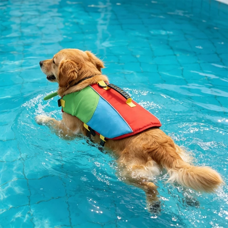 Hunde-Schwimmwesten mit Kragenunterstützung, verstellbare Jacken für überwachtes Schwimmen 3XUF – Detail 1