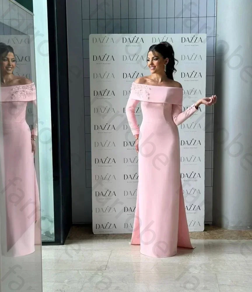 

Customized Intricate Matching Jersey Flower Beading Sequined Button Pleat Straight Off Shoulder Long Dresses Homecoming Dresses