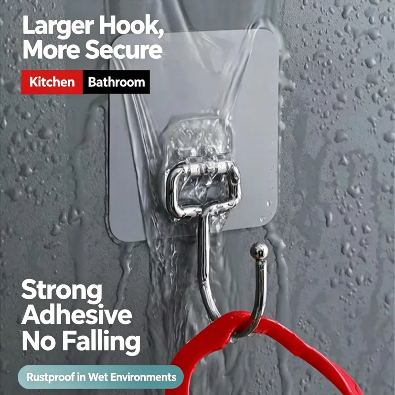 Household Clear Self‑Adhesive Wall Hooks, Heavy‑Load No Drill Acrylic Hooks, Waterproof Removable Hanger for Bathroom Kitchen D