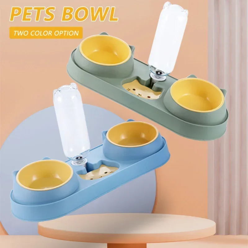 Pet Cat Bowl Automatic Feeder Dog Food Bowl With Water Fountain Double Bowl Drinking Raised Stand Dish Bowls For Cats