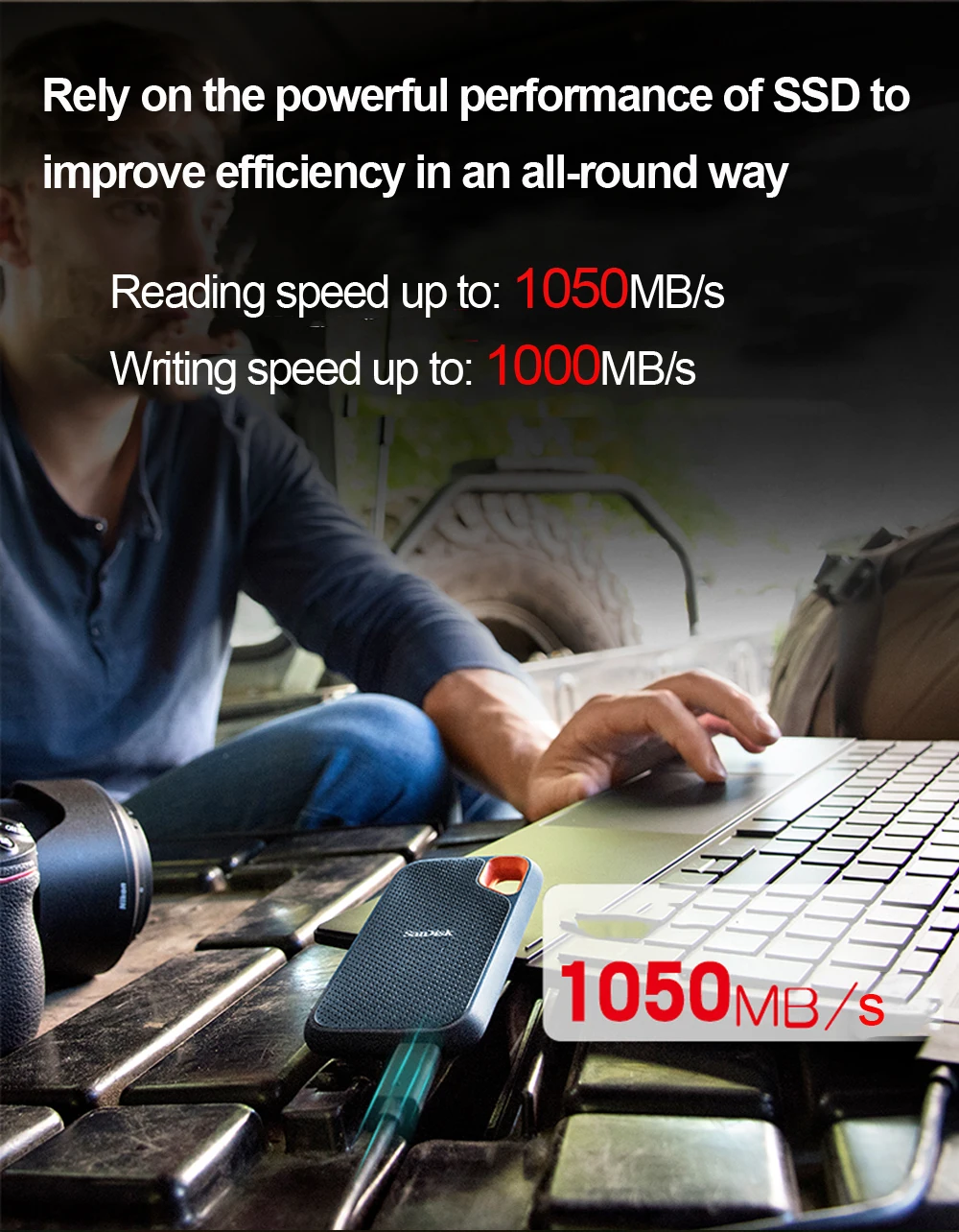 100% Original SanDisk Portable External SSD Hard Drive 2TB 1TB 500GB Speed 1050M HHD Hard Drive Solid State Disk for Laptop image 3