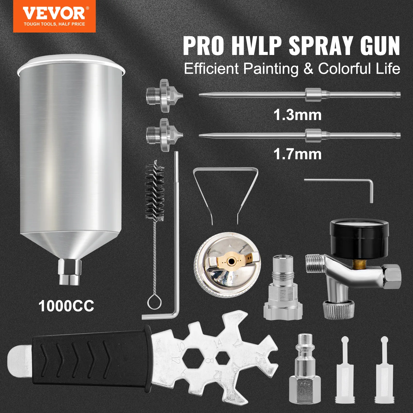 VEVOR Air Spray Gun Professional Gravity Feed Sprayer Piant Gun1.4mm 1.8mm Stainless Nozzles Adapter Air Regulatnd Air Regulator