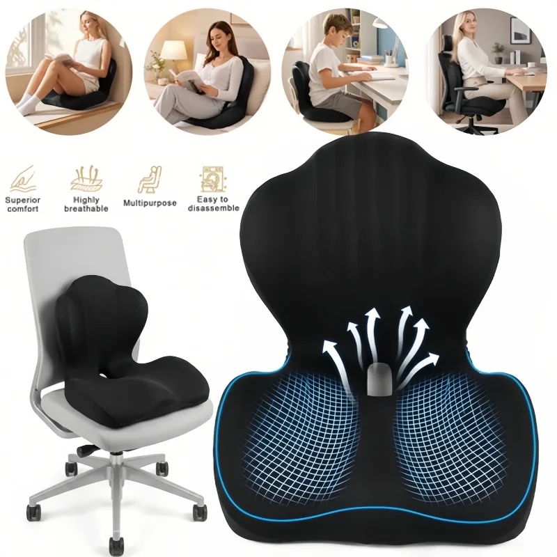 Upgraded Ergonomic Shell Shaped Seat Cushion With Back Support Thickened Lumbar Support Posture Corrector Cushion For Office Use
