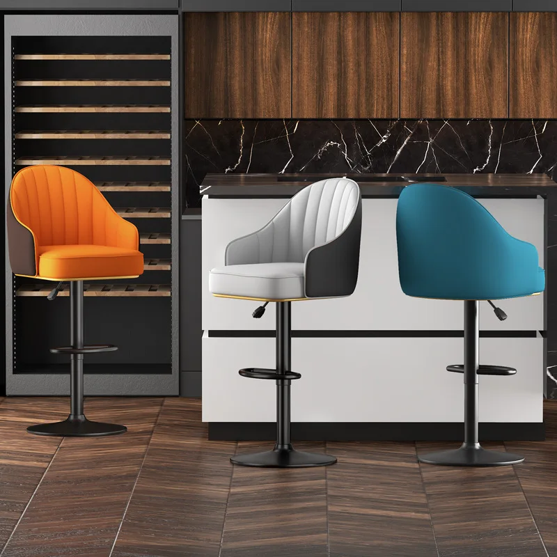 ‌Swivel Bar Stool Height Adjustable, PU Leather Seat for Kitchen/Office, 360° Rotation, Non-Slip Footrest, Black/White