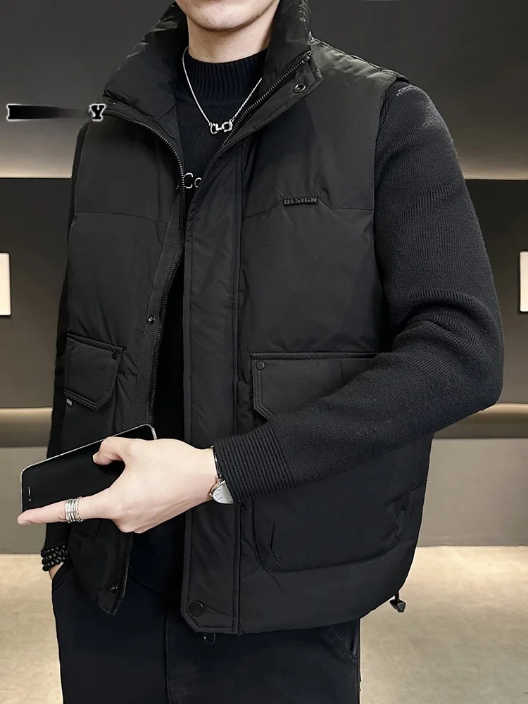 

Мужской утепленный пуховый жилет с воротником-стойкой, однотонный, зимний, новинка, молодежный модный стиль