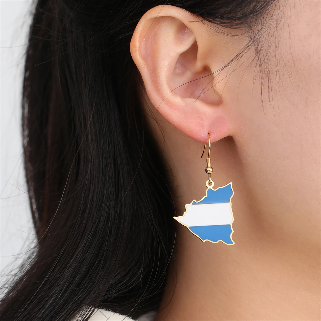 EUEAVAN Fashion Nicaragua Map Earrings Women Stainless Steel Gold Silver Color Drop Oil Nicaraguense Flag Party Jewelry Gift