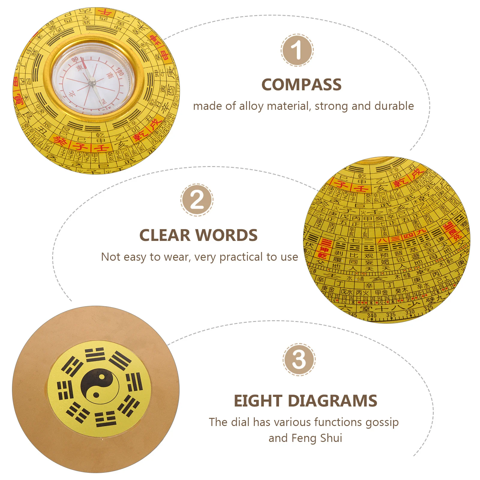 

1pc Alloy Chinese Compass Round Shape Metal Feng Shui Compass Decorative Pan Desktop Home Shop Decoration Gift Outdoor Use