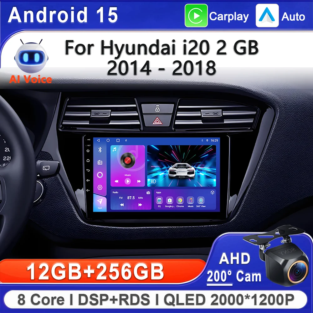 

Android 15 2K Incell Screen Multimedia For Hyundai i20 2 GB 2014 - 2018 GPS Navigation High-performance CPU Multimedia Player BT