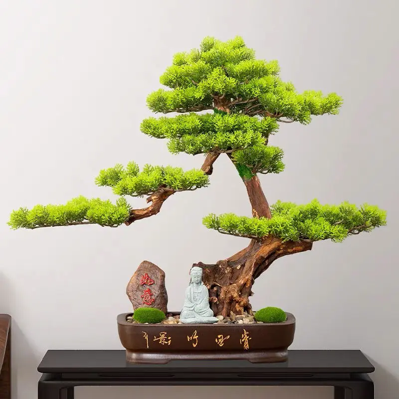 Chinese-style simulation welcome pine bonsai decoration home living room porch cliff shooting fake tree green plant landscaping