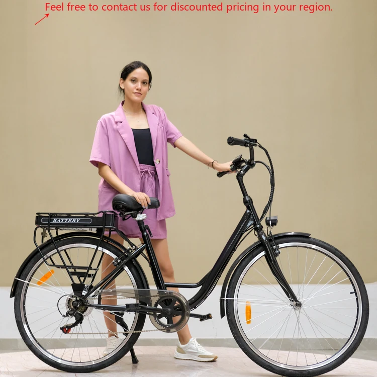 

2022 Hezzo N02 36V 250w 28" EBike Black Ladies Assist Electric City Bike 10ah Bicycle For Women City Electric Moped Bike