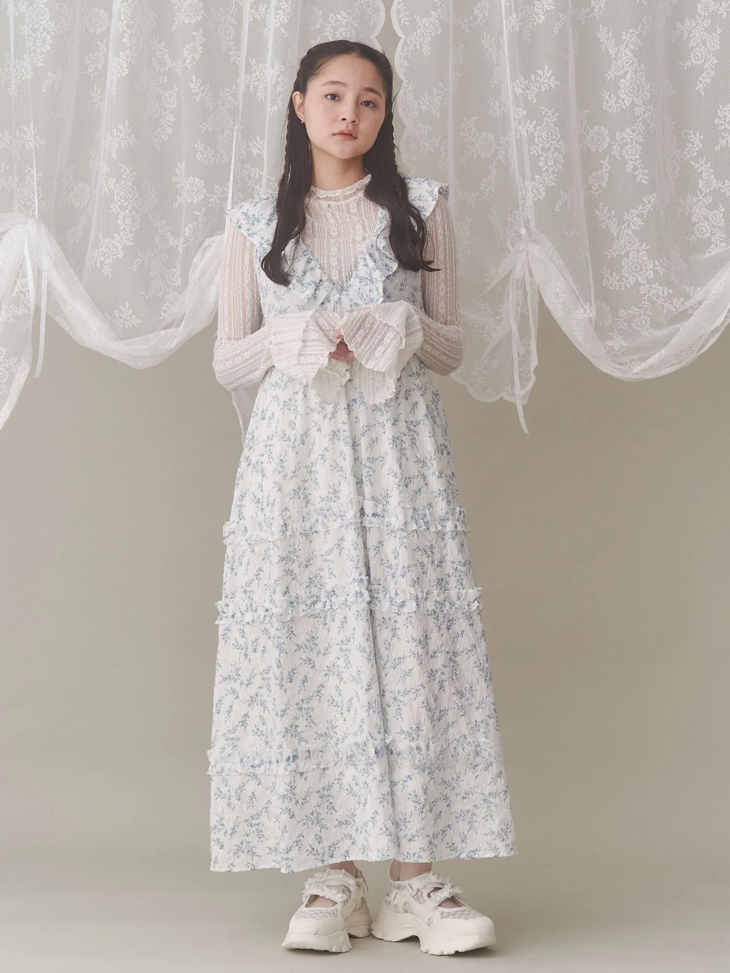 

Merry J 2025 Новый водорастворимый кружевной колокольчик Све с рюшами и отделкой Базовый слой Du+ Sweet Sle Slim Fit Long Sve Sweetheart Ne