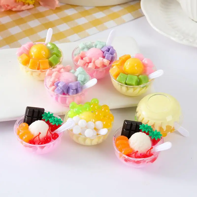 Mini-Obst-Dessertschale Simulations-Taro-Joghurt-Dessertschale Spielzeugmodell Mango-Pomelo-Sago-Lebensmittel Heimdekoration 4 Stück/Set