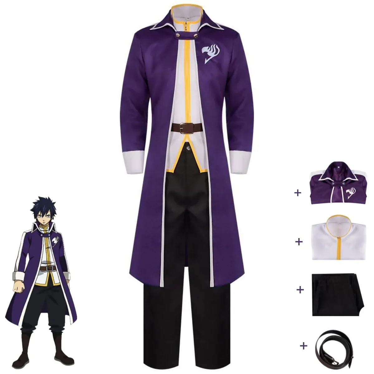 

Anime FAIRY TAIL Gray Fullbuster Cosplay Costume Slayers Long Sleeved Purple Coat Trench Uniform Man Carnival Halloween Suit