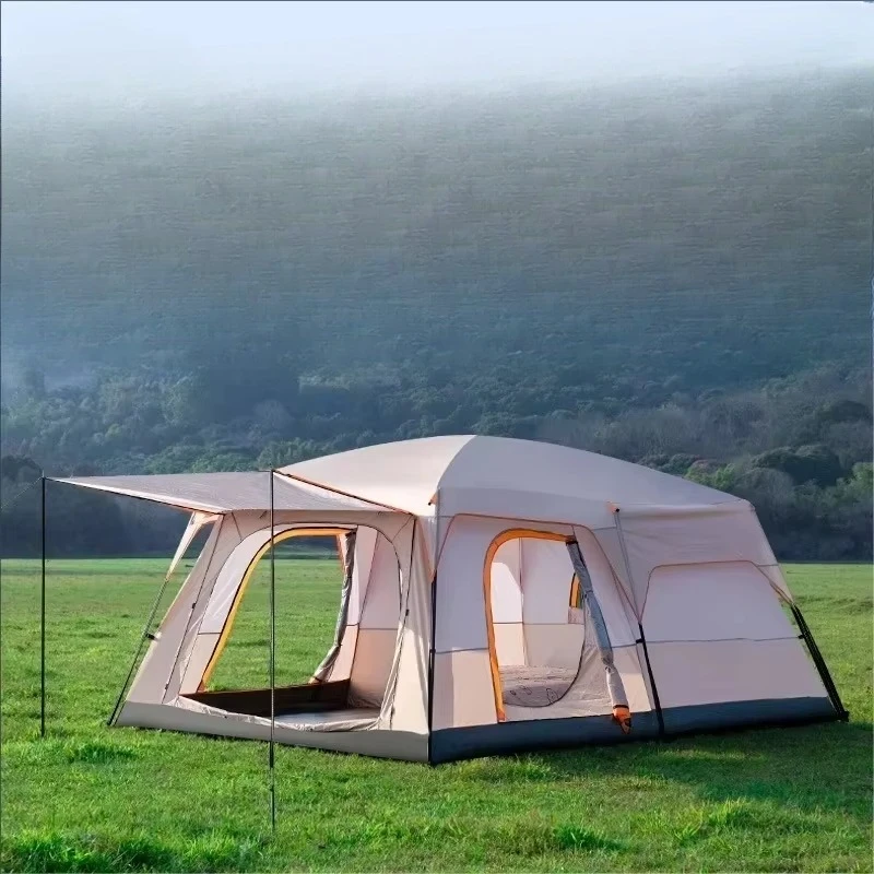 Two Bedrooms Glamping Waterproof Ridge Tent For 6-8 Persons PVC Oxford Fabric Steel Frame Four-Season Camping