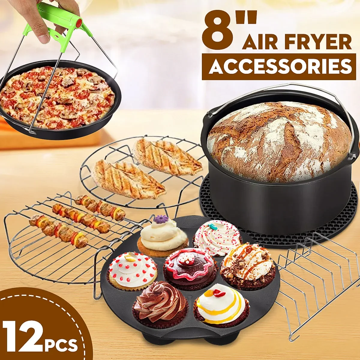 Air Fryer Accessories Set for Gowise Philips Cozyna Secura - Fits 3.7-5.8QT, 8pcs