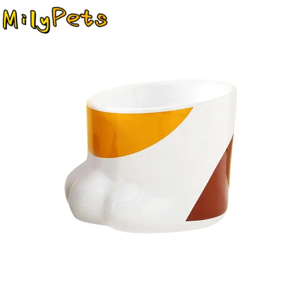 Cuenco para beber con forma de garra, cuenco de cerámica para gatos, boca inclinada, cuenco de agua de gran capacidad, protector de cuello antideslizante, cuenco alto para pies, alimentación de mascotas