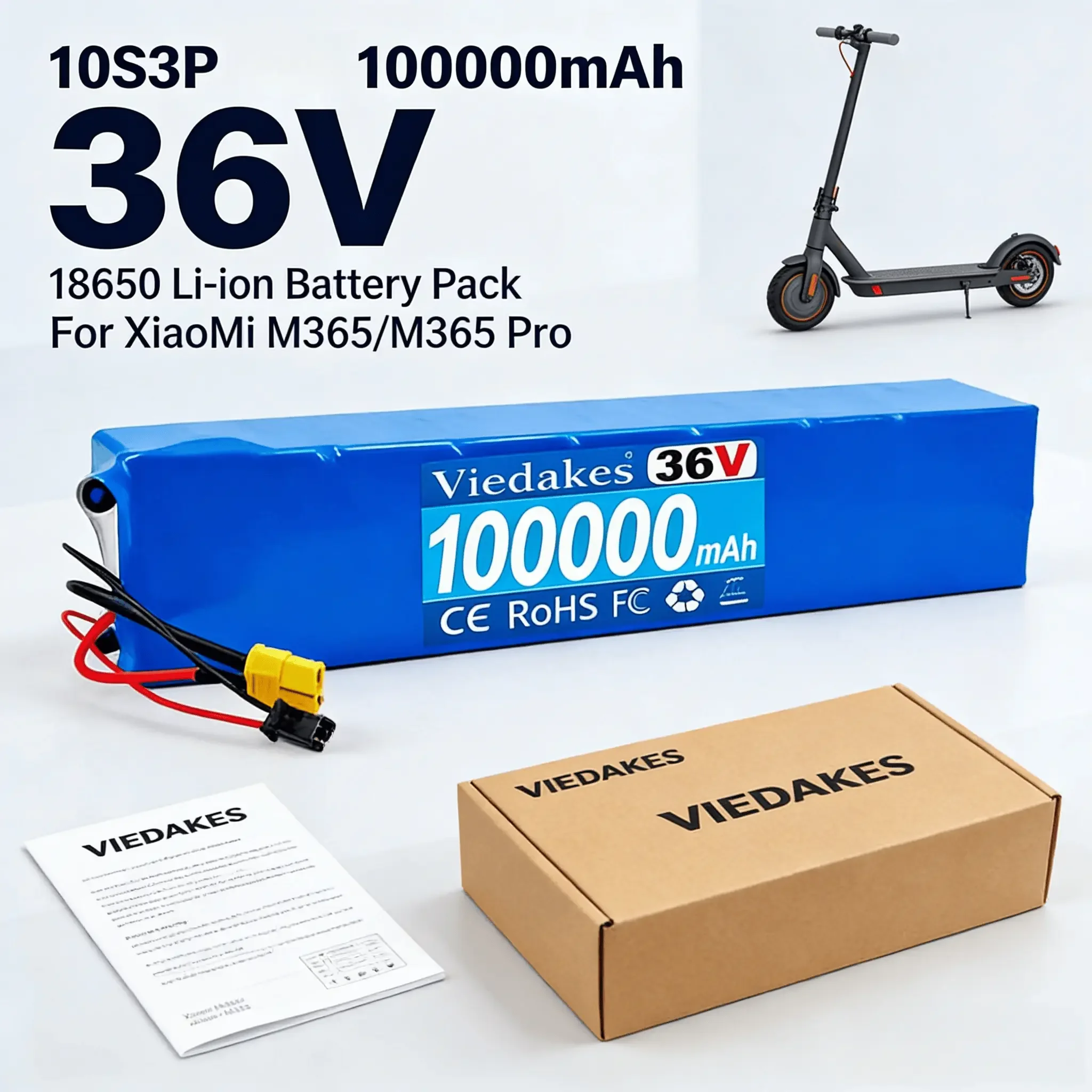 

36V 10S3P 100000mAh Lithium Battery for Xiaomi M365/M365 pro, 5000+ Cycle Life, BMS Protected, Perfect for M365 Pro Upgrade