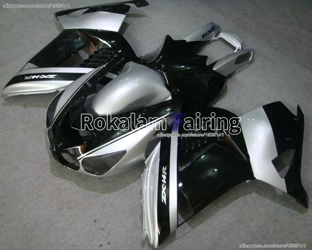 For Kawasaki Black Silver Fairing Ninja ZX14R 2006-2011 ZZR 1400 06 07 08 09 10 11 ZX-14R Body Kit (Injection molding)