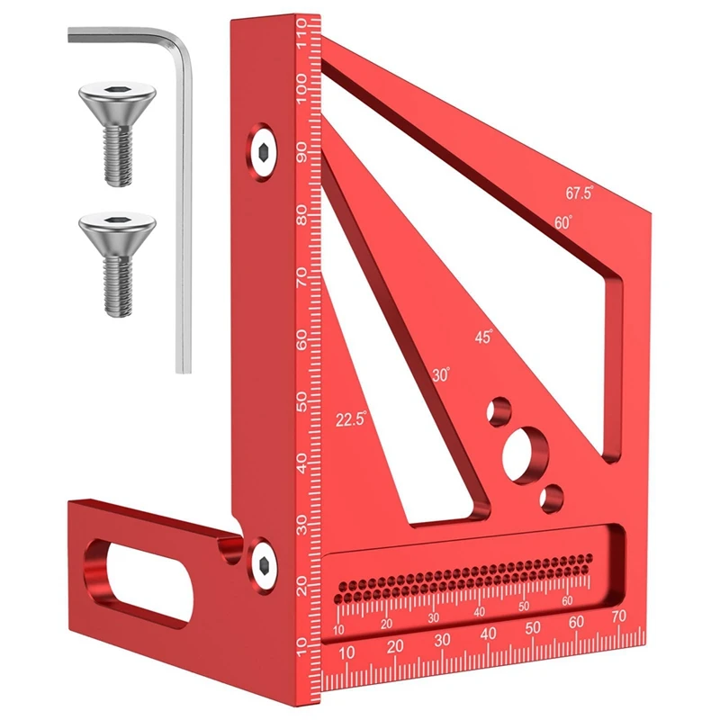 Aluminum Alloy 3D Multi-Angle Measuring Ruler, Precision 22.5°- 90° Woodworking Square Ruler, Drawing Liner Scriber Durable