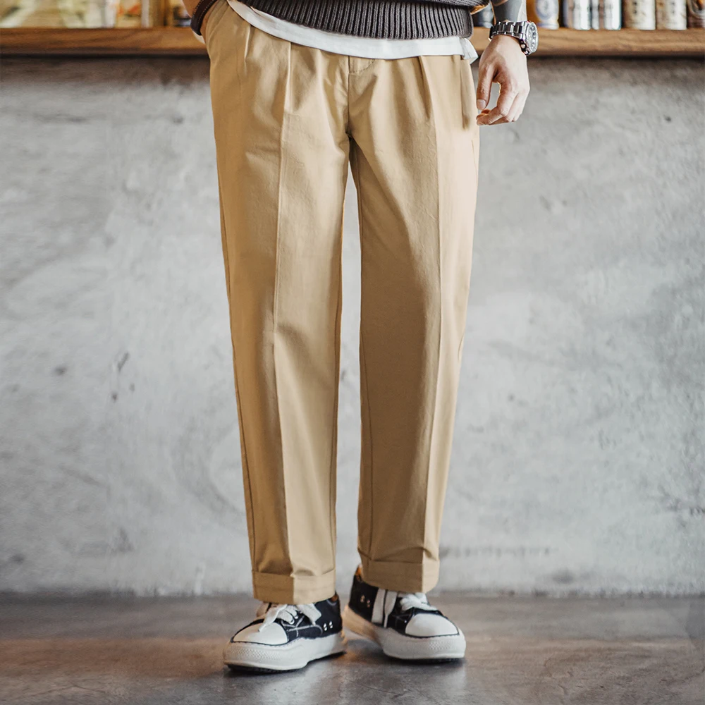 Maden Vintage Chino Casual Pants Tapered 237g/m2 Tkanina bawełniana Dwukolorowy zamek błyskawiczny Fly Proste spodnie dla mężczyzn Jesień