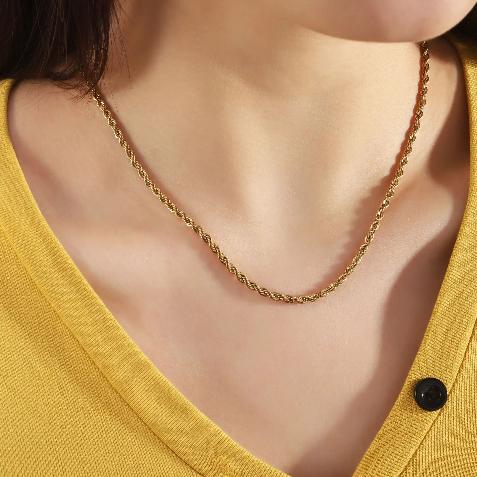 YQ 316L Edelstahl gedrehte Seilkette Halskette für Männer Frauen Schmuck Zubehör – Detail 5