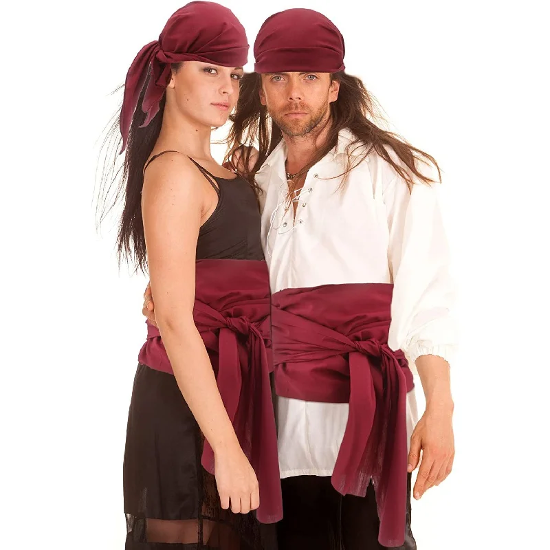 Halloween Pirate Costume Medieval Renaissance Linen Pirate Headscarf and Belt Two-Piece Set