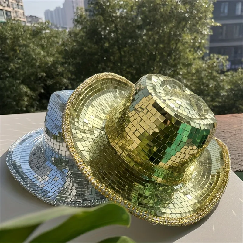 Classic Glitter Mirror Disco Cowboy Hat Stunning Disco Ball Hats For DJ Sequins Cowboy Hat Cap For Club Stage Bar Party Dance
