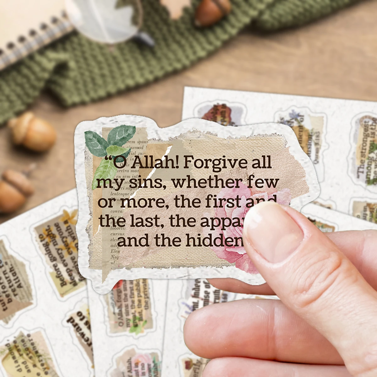 4sheets-50pcs Vintage Quranic Phrase Decals Stickers,Daily Reminder Label For Scrapbook Journal,Decorating Item Eid Ramadan Gift