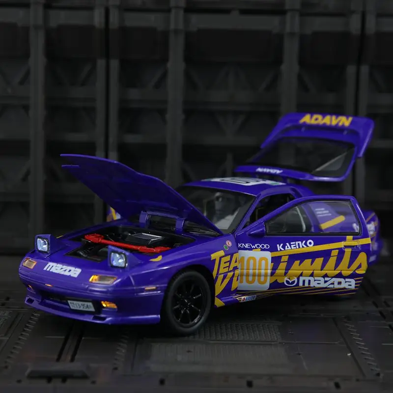 

1:24 Mazda RX7 FC матовая модель автомобиля из сплава, орнамент, коллекционная, двери можно открыть, возврат звука и света, подарки