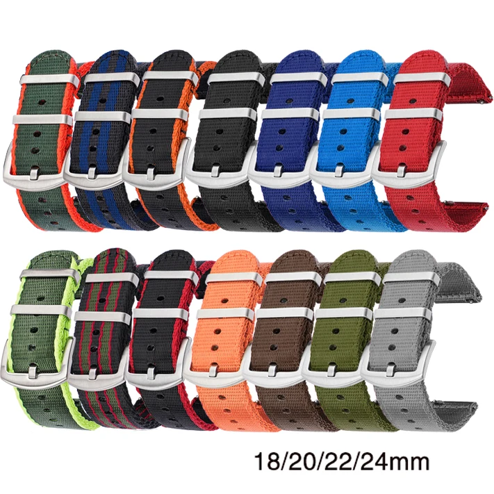 18/20/22/24mm Woven Nylon Strap Stainless Steel Buckle Quick Release Men Double Layer Thicken Canvas Replacement Bracelet Band