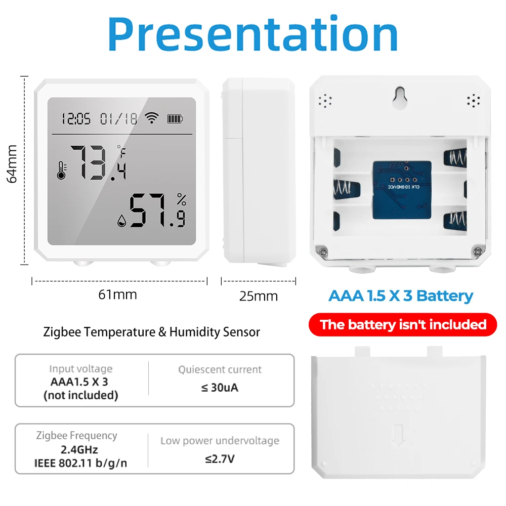 Tuya Zigbee3.0 Smart Temperature and Humidity Sensor with LCD Screen Wireless Thermometer Digital Display Work with Alexa Google