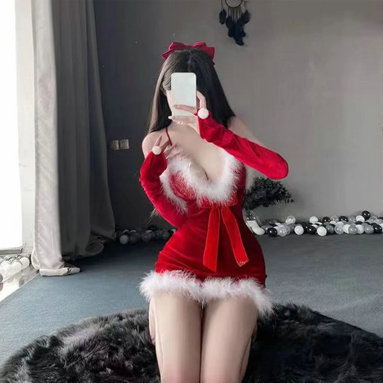 Christmas Cosplay Costume Santa Claus Women\'S Velvet Dress Sexy Lingerie Rabbit Girl Uniform Cloak Set Kawaii Rabbit Dresses