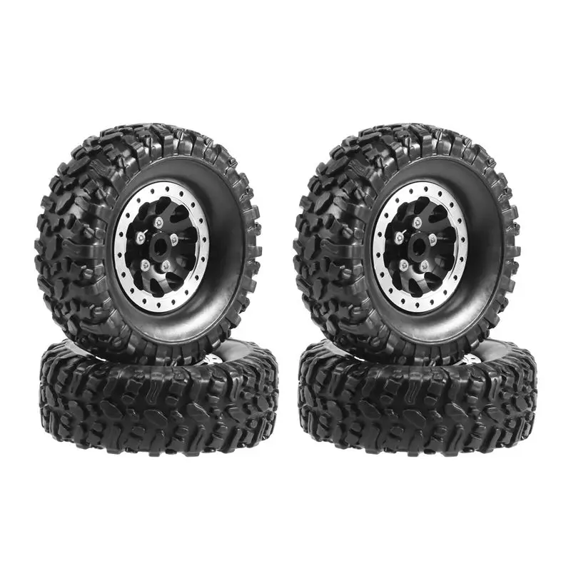 FBIL-4Pcs Metal Beadlock Wheel Hub Rim And Rubber Tire Set For WPL C14 C24 B14 B24 B36 MN D90 MN99S RC Car Upgrade Parts