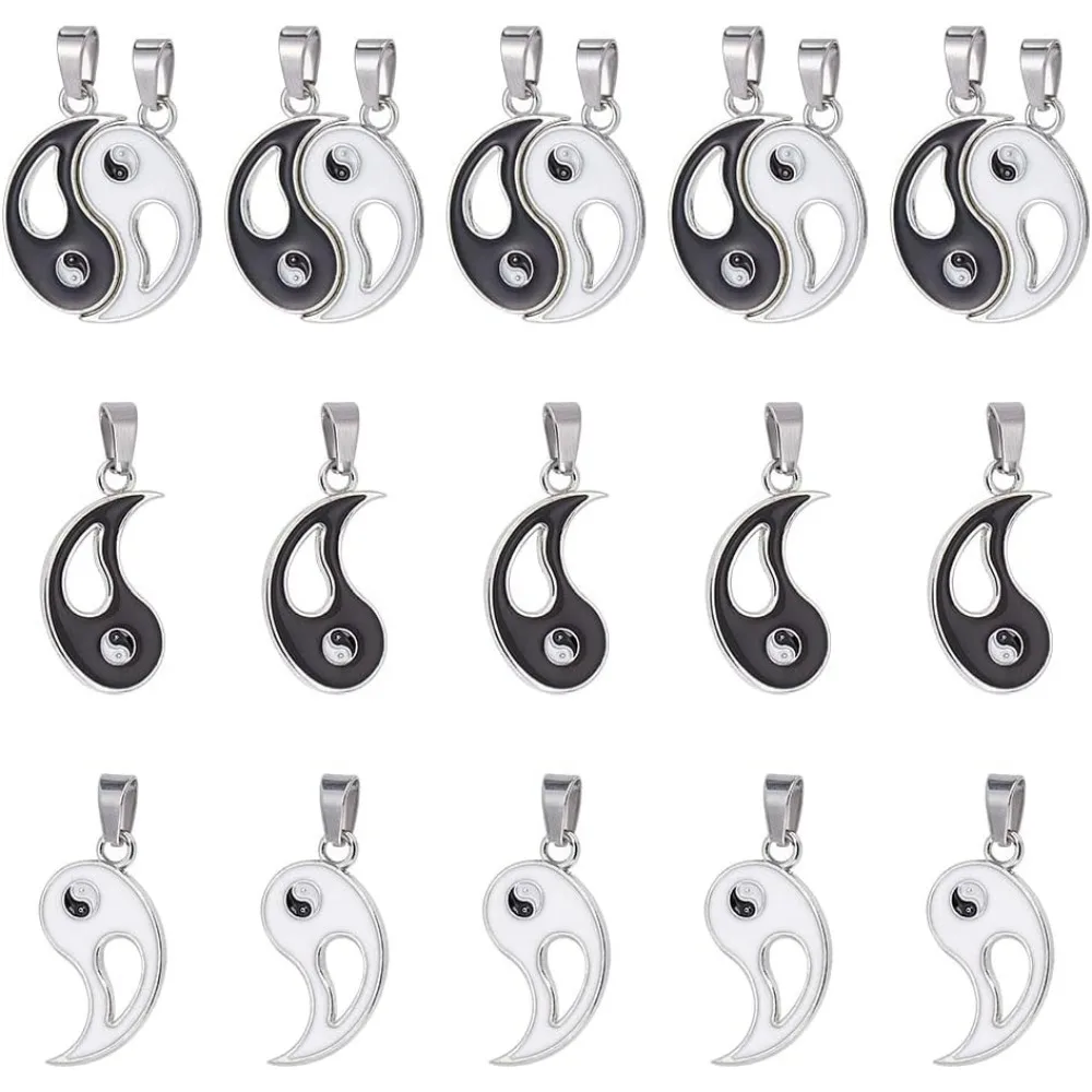 20Pcs Yin Yang Charms Alloy Enamel Split Yin Yang Pendants White Black Enamel Tai Charms Good Luck Wealth Charms for Bracelet