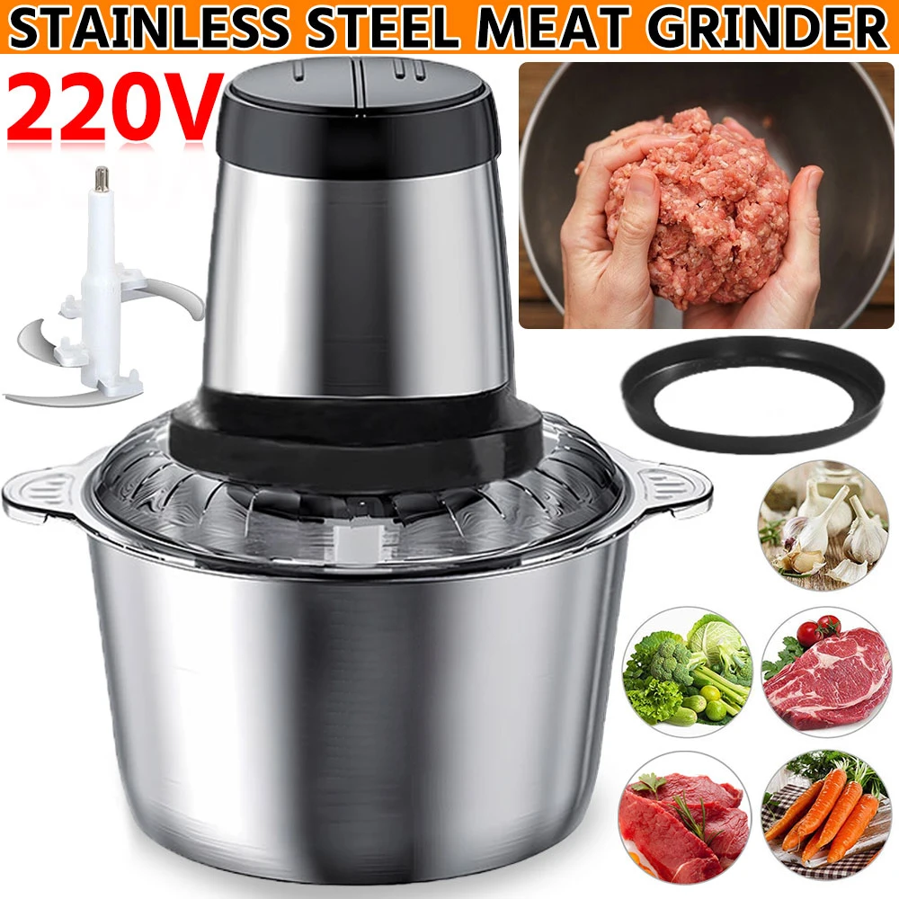 3L Edelstahl Elektrischer Fleischwolf, Schwarz, EU-Stecker, 2-Gang-Regelung, 304 Edelstahl-Verarbeitungssystem, abnehmbarer Sockel, leicht zu reinigen, für Fleisch, Gemüse, Obst, Nüsse, Eis,