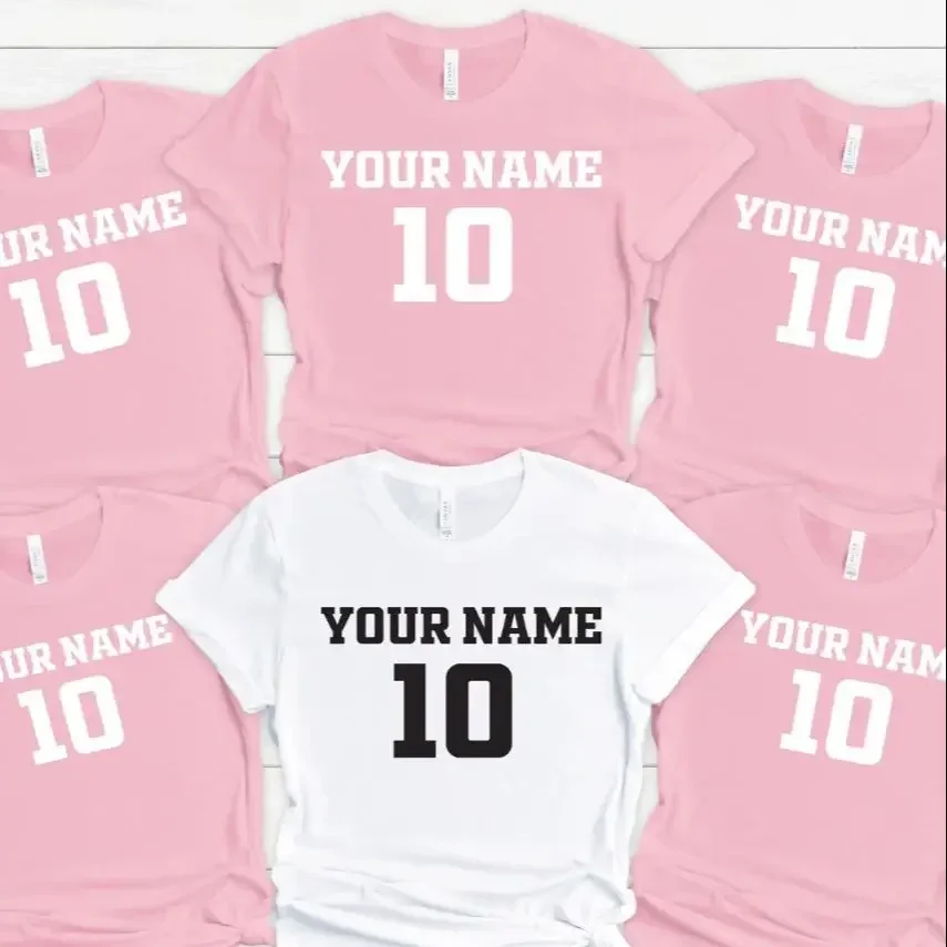 Personalized Name Number Sports Team T-Shirt Logo Picture Print Shirt Unisex Short Sleeve Casual Loose Cotton Solid Color Shirts