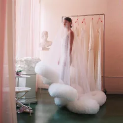 Chic Bride Robes White sheer Thru Illusion Headdress Ruffles Bottom Long Prom Dresses Custom Made Head-Covered Veil Dress Women