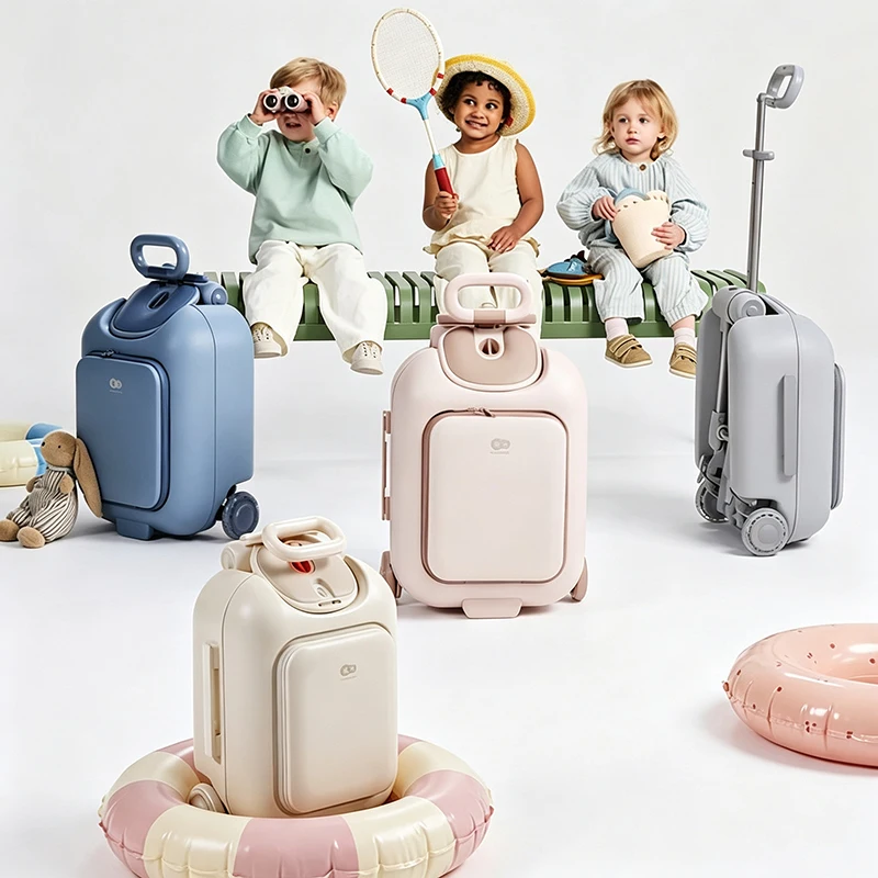 

Children's Travel Suitcase with Cool Glowing Wheels 4-in-1 Carry-On luggage Boys and Girls’ Can Sit and Ride Lazy Trolley Bag